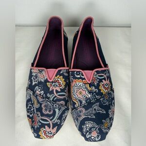 Toms Girls Paisley Floral‎ Navy and Pink Flats